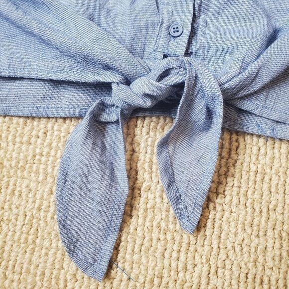 Short Sleeve chambray Crop Top - Picture 4 of 7